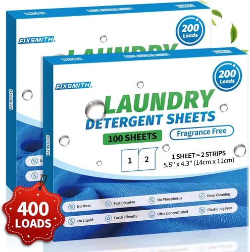 Vista 16 de FIXSMITH Hojas de detergente para ropa – 60 cargas (30 hojas) sin fragancia, hipoalergénicas, sin perfume, ecológicas, tiras de detergente