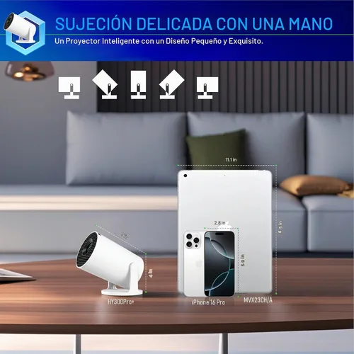 Vista 8 de Mini proyector portátil, proyector inteligente, corrección horizontal automática, brillo nativo 1080P 200 ANSI, proyector de película al aire libre