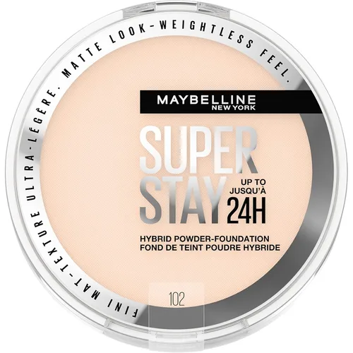 Maybelline Super Stay Up - Base híbrida en polvo hasta 24 horas, maquillaje de cobertura media a completa, acabado mate, 102, 1 unidad
