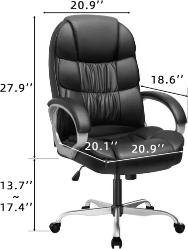 Vista 3 de Furmax Silla de oficina de cuero con respaldo alto, silla de oficina ejecutiva ergonómica, silla giratoria de escritorio para computadora, soporte