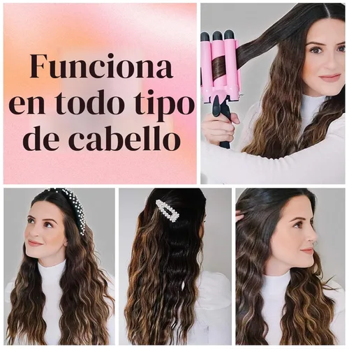 Vista 2 de Plancha rizadora de tres barriles de Alure con exhibición de temperatura LCD, barriles de cerámica triples de la turmalina de 1 pulgada, herramienta