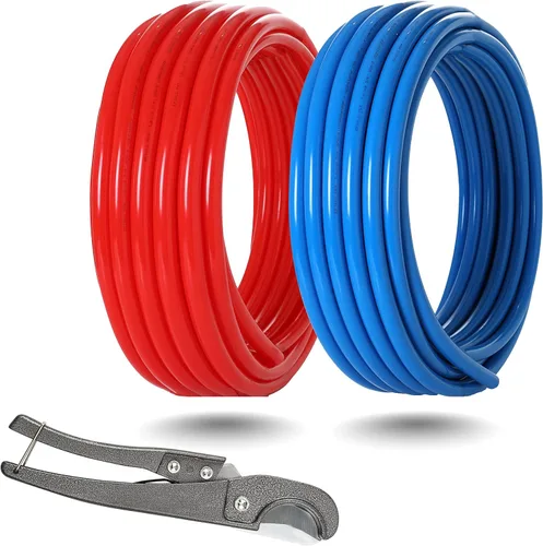 Tubo PEX-B, 2 rollos de 1/2 pulgada, azul y rojo cada uno de 100 pies (200 pies) de longitud, tubos PEX con cortador de tubos, para aplicaciones de