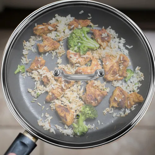 Vista 7 de DOITOOL Tapa de olla de vidrio templado de 13.11 pulgadas con mango de acero inoxidable resistente al calor, cubierta transparente gruesa