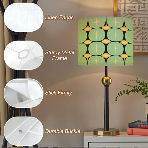 Vista 4 de Lampshades Green Lamp Shades 1 Pack Mid Century Vintage Modern Retro Atomic Geometric Drum Lamp Shades for Table Lamps Floor Lamps Replacement Easy