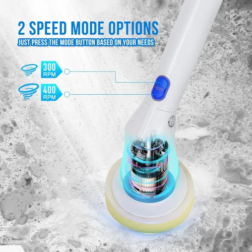 Vista 3 de Limpiador eléctrico giratorio, cepillo de limpieza inalámbrico con 6 cabezales de cepillo reemplazables, mango de extensión ajustable, cepillo