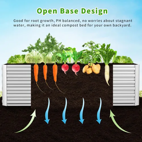 Vista 4 de Cama de jardín elevada para exteriores de 8 x 4 x 2 pies, macetas grandes de metal elevadas, macetas para plantas al aire libre para verduras