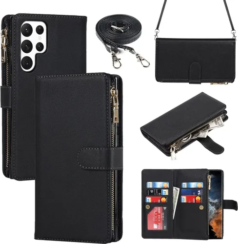 Vista 17 de iCoverCase para Samsung Galaxy S22 - Funda tipo cartera con soporte y bolsillos para tarjetas, funda de piel sintética con cierre magnético