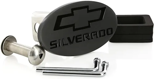 Vista 2 de Chevy Silverado 2012-2016 Bowtie - Tapón metálico para enganche de remolque (poste de 2 pulgadas) (negro)