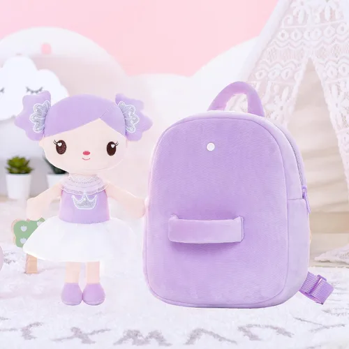 Vista 5 de Gloveleya Mochila para niños pequeños con muñeca púrpura caramelo de 9 pulgadas