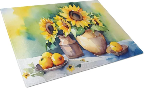 Vista 8 de Caroline's Treasures DAC1545LCB Anémonas en acuarela Tabla de cortar de vidrio grande decorativa de vidrio templado tabla de cortar y servir tabla