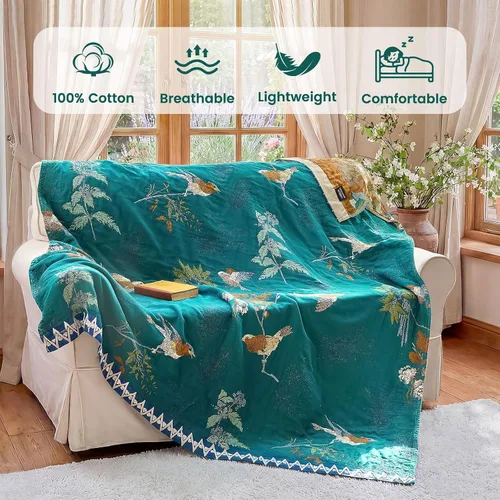 Vista 275 de MSGKV - Manta bohemia/primaveral de algodón para sofá y sala de estar, de gasa acogedora, de 50 x 60 pulgadas 50"x60" Cotton Throw, Woven Bird