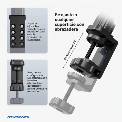 Vista 4 de ARKON Mounts TABRM086 - Soporte de tableta de alta resistencia con agarre delgado, ajuste universal para tableta, abrazadera en C maciza, ángulo
