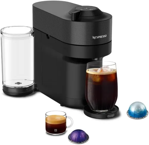 Vista 14 de Nespresso Vertuo Pop+ - Cafetera y máquina de café espresso de De'Longhi, Samra Origins de The Weeknd Vertuo Buna amarillo, espumador de leche