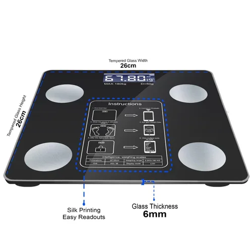 Vista 2 de Báscula inteligente para peso corporal, báscula digital de baño con aplicación de sincronización inteligente, IMC, grasa corporal, masa muscular