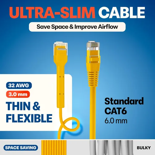 Vista 4 de Everest Cables de parcheo Ethernet Cat6a ultra delgados 1 pie (paquete de 10) Amarillo - Cable de parcheo Cat 6a de 10GB - Cable Ethernet flexible