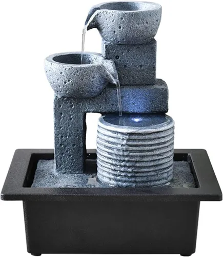 SUNESA Fuente de agua de mesa, fuente de agua de mesa, fuente de interior con luces LED, diseño decorativo de roca escalonada y cascada, fuente de 1