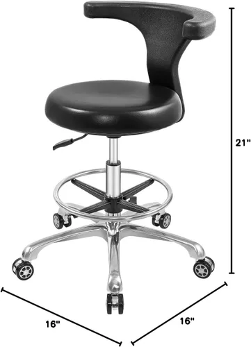 Vista 2 de Taburete rodante, silla de trabajo ajustable con ruedas y respaldo, resistente, para oficina, cocina, médico, dentista, tienda, laboratorio y hogar
