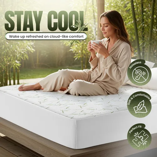 Vista 5 de Utopia Bedding – Protector de colchón impermeable tamaño individual, funda de colchón premium de bambú y viscosa de 200 GSM con enfriamiento, suave