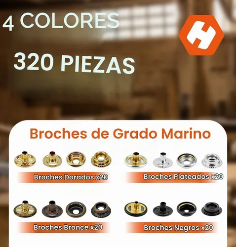 Vista 3 de Herramienta de presión para cubiertas de bote, herramienta de cierre a presión resistente, herramienta de instalación de presión con 320 piezas