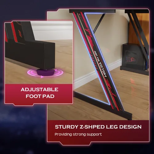 Vista 22 de PayLessHere Mesa de juego de 39 pulgadas Azul Escritorio para computadora en forma de Z con marco de acero, gancho para auriculares, pies