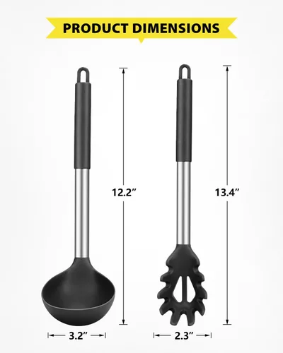 Vista 2 de Juego de tenedor de silicona para pasta y cucharón de sopa, antiadherente, sin BPA, resistente al calor, prácticos utensilios de cocina
