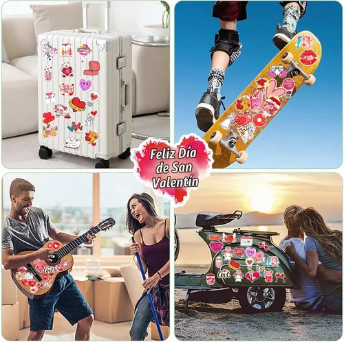 Vista 2 de XZENTIRA, 103 calcomanías para el día de San Valentín, calcomanías de amor, vinilo impermeable para botella de agua, portátil, regalos, monopatín
