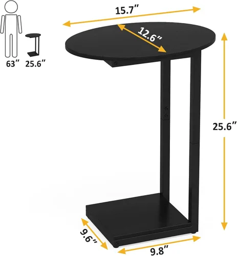 Vista 3 de Hosfais Mesa Auxiliar Pequeña, Mesa de Extremo en Forma de C, Mesa de Café de Madera para TV, Bandeja para Comer, Mesas para Sofá de Espacios Negro