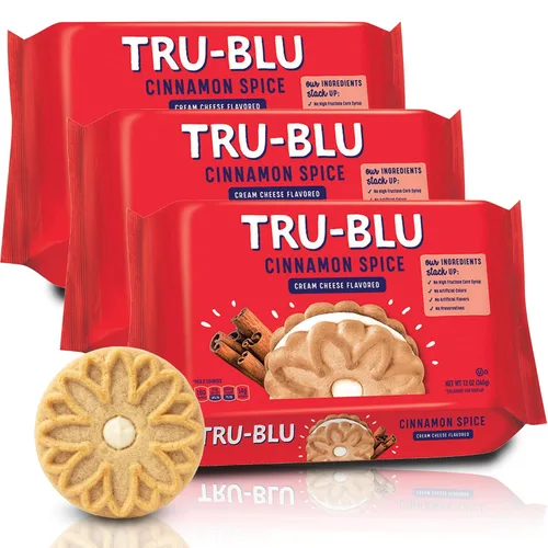 Tru Blu Galletas de especias de canela con sabor a queso crema, sin ingredientes artificiales, sin jarabe de maíz de alta fructosa, fabricadas en