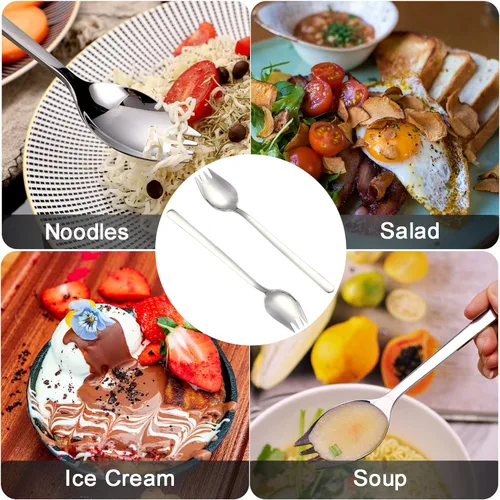 Vista 4 de Juego de 6 tenedores de metal, utensilios de ensalada de acero inoxidable 18/10, cucharas de postre de mango de 7.9 pulgadas de largo, cucharas