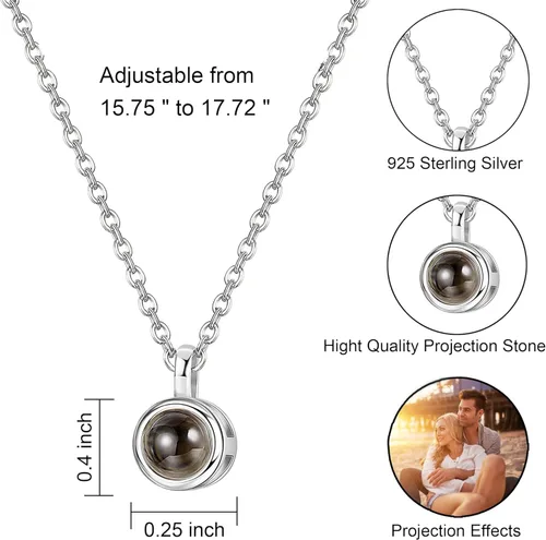 Vista 4 de Collar de proyección de plata esterlina, collar de foto personalizado, collar personalizado con imagen en el interior para ella