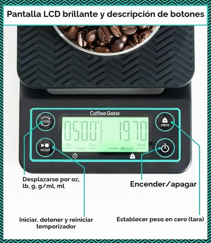 Vista 4 de Coffee Gator Báscula de café 0.004 oz Precisión con temporizador - 6.6 lbs