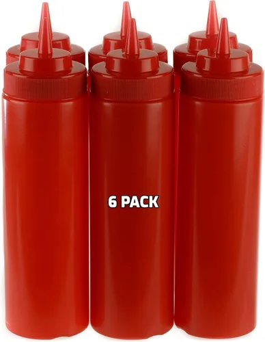 Paquete de 6 botellas de plástico rojo de 24 onzas para condimentos, salsas, aderezos, artes y manualidades, salsa de tomate, mostaza, aceite,