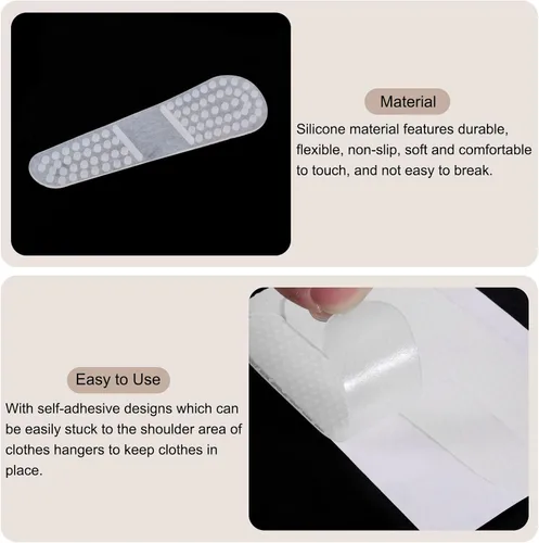 Vista 4 de uxcell 25 tiras adhesivas de silicona antideslizantes para colgar ropa para perchas de madera y plástico, transparentes (2.95 x 0.79 pulgadas)
