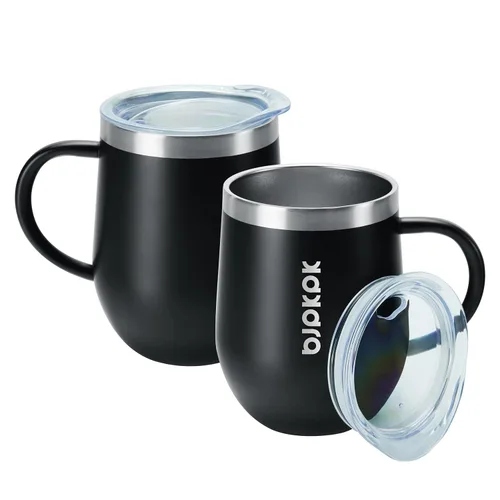 Vista 16 de BJPKPK 2 tazas de café aisladas, vaso aislado de 14 onzas con tapa, tazas de café de acero inoxidable con tapa a prueba de salpicaduras, color negro