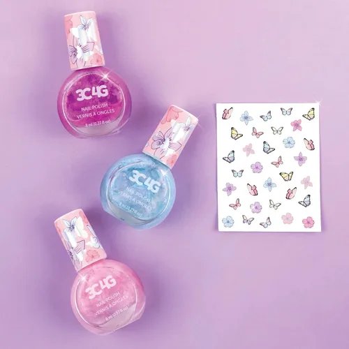 Vista 6 de Make It Real - Juego de 3 esmaltes de uñas con diseño de mariposa 3C4G para niñas, a base de agua, sin perfume, no tóxico, kit de esmalte de uñas
