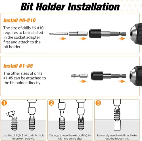 Vista 5 de Nuovoware Juego de extractor de tornillos dañados, 22 piezas, kit de extractor de tornillos pelados fácil de quitar, juego de removedor de tornillos