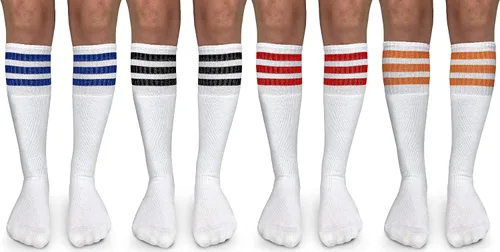 Jefferies Socks Calcetines de tubo hasta la rodilla unisex a rayas para niños y niñas, paquete de 4