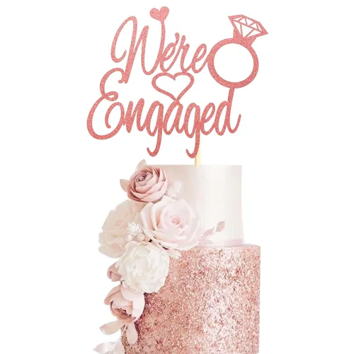 Vista 7 de Just Engaged - Decoración de pastel para decoración de fiesta de compromiso, letrero de anillo de compromiso, decoración de pastel de despedida