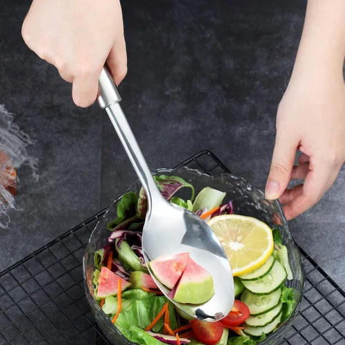 Vista 7 de Berglander Cuchara sólida, cucharas de cocina sólidas de acero inoxidable, porción sólida, cucharas de cocina, cuchara para cocinar, untado