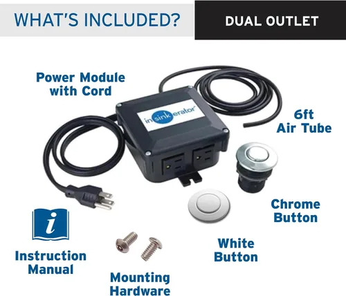 Vista 6 de InSinkErator STS00 interruptor de aire para fregadero o mesada con doble salida, incluye botón cromado y blanco, STS-00