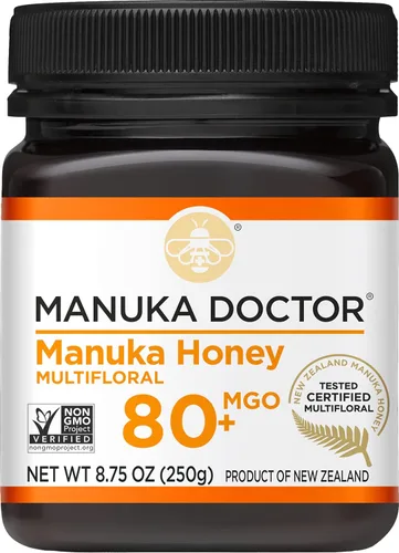 Manuka Doctor - Miel de Manuka MGO 80+ Multifloral, 100% miel pura de Nueva Zelanda. Certificado. Garantizado. Crudo. Sin OMG (8.75 oz)