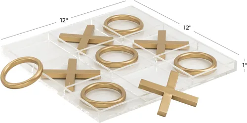 Vista 6 de Deco 79 Juego de metal Tic Tac Toe con piezas doradas, 12 x 1 x 12 pulgadas, dorado
