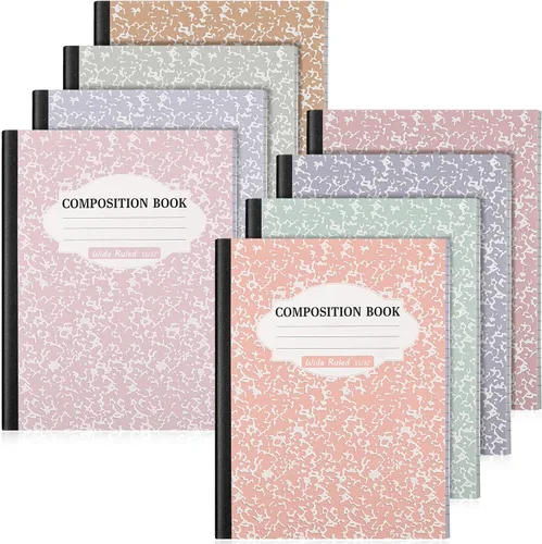 Vista 12 de Colarr Paquete de 8 cuadernos de composición de 9.75 x 7.5 pulgadas de ancho, libros de composición de papel de mármol a rayas de varios