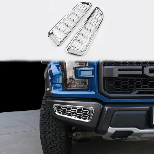 Parachoques delantero parte inferior antiniebla Ventilación cromada nido de abeja Cubierta para Ford F150 Raptor 2015-2020 Accesorios