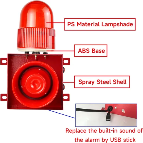 Vista 5 de Y DIANS Timeable Alarm Siren Outdoor or Indoor 120dB Emergency Siren 25W Security Alarm Systerm with Timer, LED Strobe Light for Industry Mine