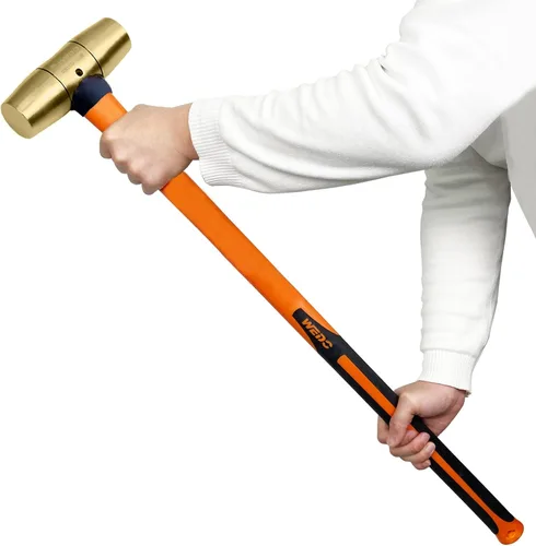 Vista 11 de WEDO Martillo de latón de 16 onzas, martillo de mazo de latón macizo con mango de madera, cabeza de doble cara, longitud de 12 pulgadas (11.811 in)