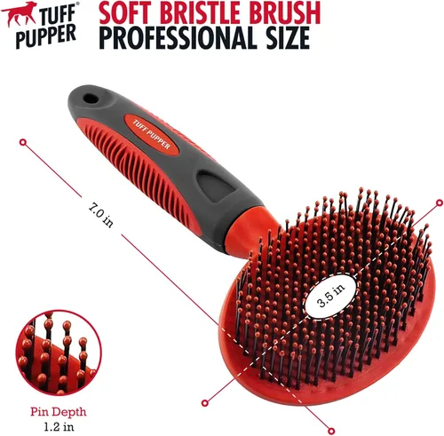 Vista 5 de Tuff Pupper Cepillo suave de cerdas redondas para perros y gatos Aseo suave para cabello corto o largo Herramienta de pasador suave para piel