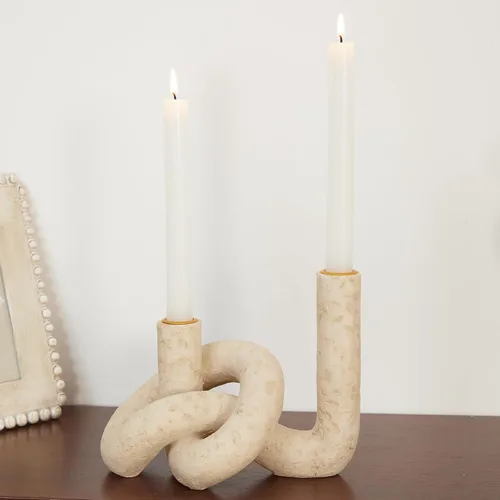 Vista 5 de DN DECONATION Portavelas cónicos en forma de nudo, portavelas de resina de travertino, portavelas bohemio para decoración de granja, mesa de café