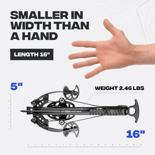 Vista 5 de BALLISTA BAT Compound Mini Crossbow - Small Crossbow for Hunting, Fishing and Target - 300 FPS, 130 Lbs, 2.46 lbs