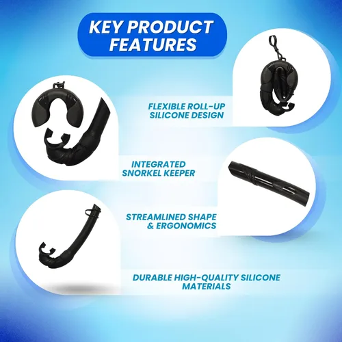 Vista 6 de Scuba Choice Silicone Roll-up Nautilus Snorkel with Storage Case, Compact 15" Flexible Snorkel, 3-1/2" Container, Easy to Pack & Store, Includes